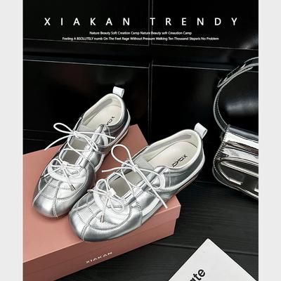 Серебристые туфли Мэри Джейн, удобные одинарные туфли, мягкая подошва не утомляет, новые балетки для тренировок с внутренней платформой для женщин