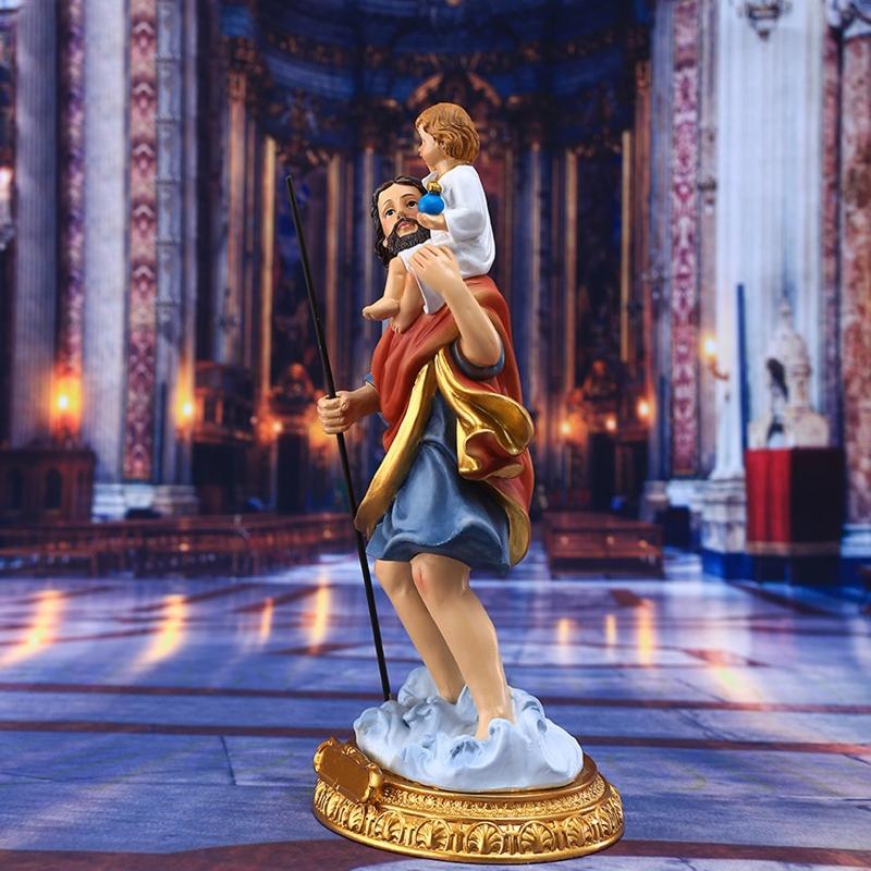 Catholic Figurine Resin Colorful Saint Figure Carrying Child Jesus Art Statue for Home Christian Church Decoration Gift