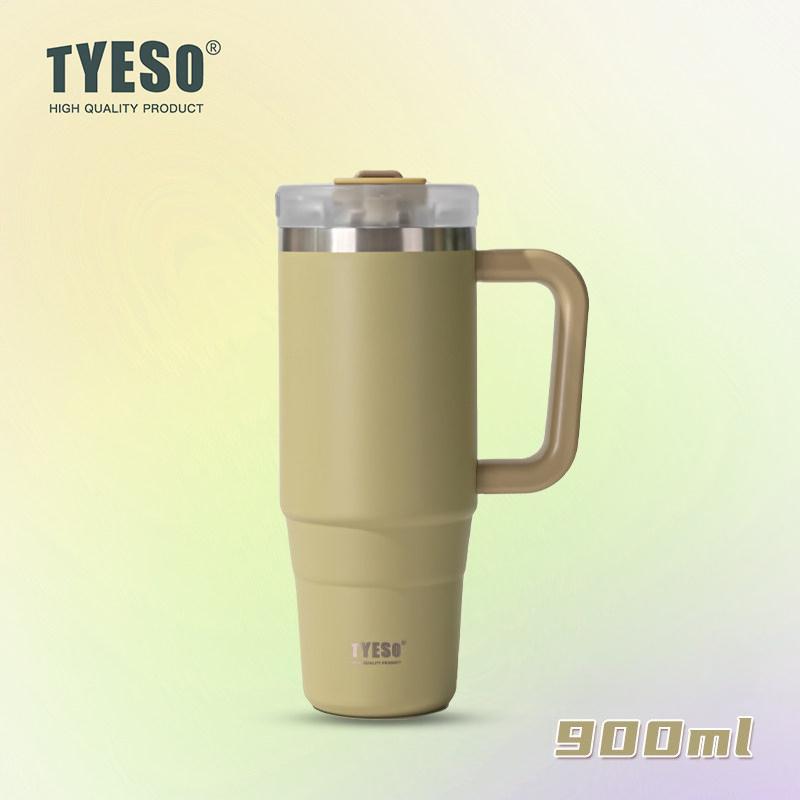 Tyeso 900ML Big Capacity Vacuum Cup With Handle Straw Stainless Steel Car Mug Thermal Iced Travel Insulated Tumbler Bottle