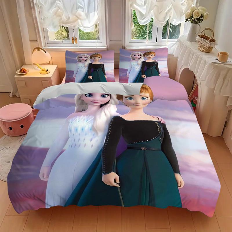3pcs Elsa & Anna Frozen II Princess Print Cover Set Ultra Soft, Breathable, and Comfortable Bedding with Stylish Design for Bedroom and Guest Roo