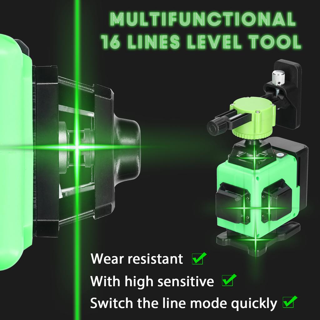 Многофункциональный 16-линейный лазерный уровень, 3 градуса, самовыравнивающаяся машина, перезаряжаемая литиевая батарея, нивелирующая машина