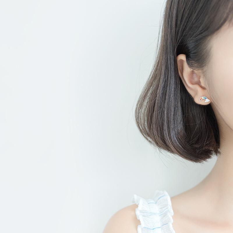 925 Sterling Silver Rainbow Colorful Crystal Stud Earrings for Women Gift Jewelry Female Ear Pendientes Boucle D Oreille Eh103