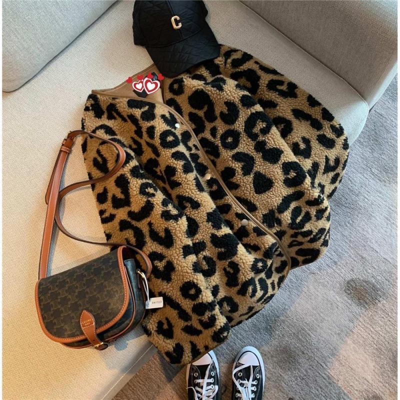 Leopard Print Winter Jacket Autumn New Lamb Wool Faux Fur Coat Female Casual Korean Fashion Loose Thick Warm Plush Outerwear