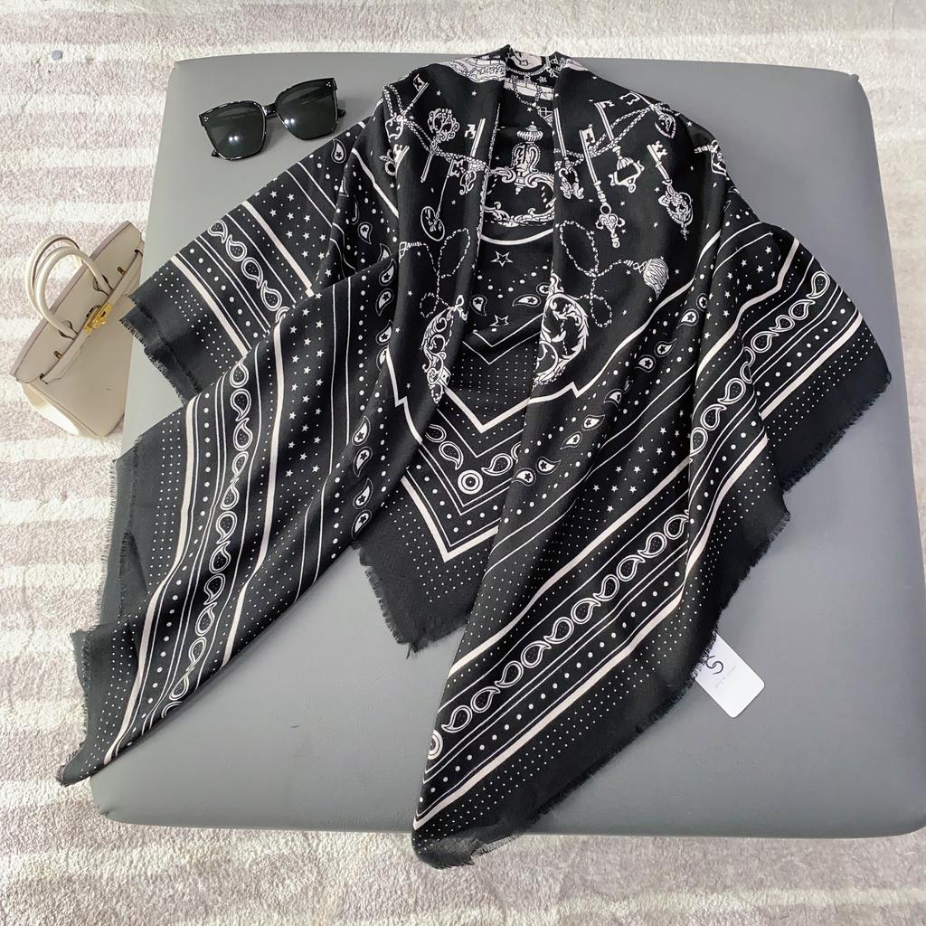 New Printed Tassel Large Square Scarf Women's Spring Thin Fashion Versatile Silk Scarf Shawl Mother's Day Gift for Mother