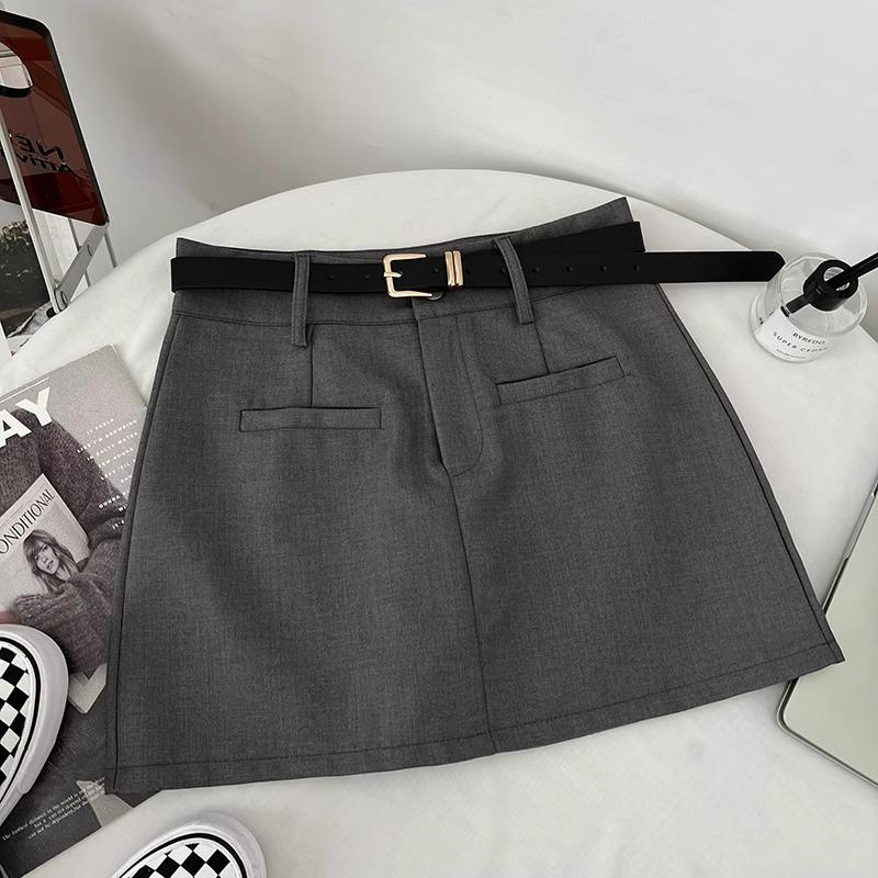 Женская юбка А-силуэта серого цвета с высокой талией, весна 2024 г. — стиль колледжа, облегающий крой, защита от воздействия внешней среды