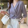 Summer Chiffon Shirt Short-sleeved Women's V-neck Temperament Top Design Sense Elegant Fashion Shirt