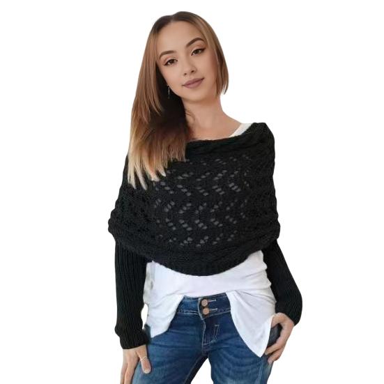 Sleeved Shawl Scarf Solid Color Hollow Twist Women Bohemian Style Wrap Braided Cable Scarf Winter Wear