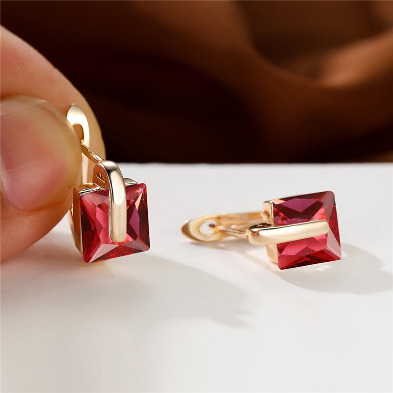 Cute Female Bridal Gold Color Wedding Clip Earrings Luxury Crystal Green Square Stone Jewelry For Women