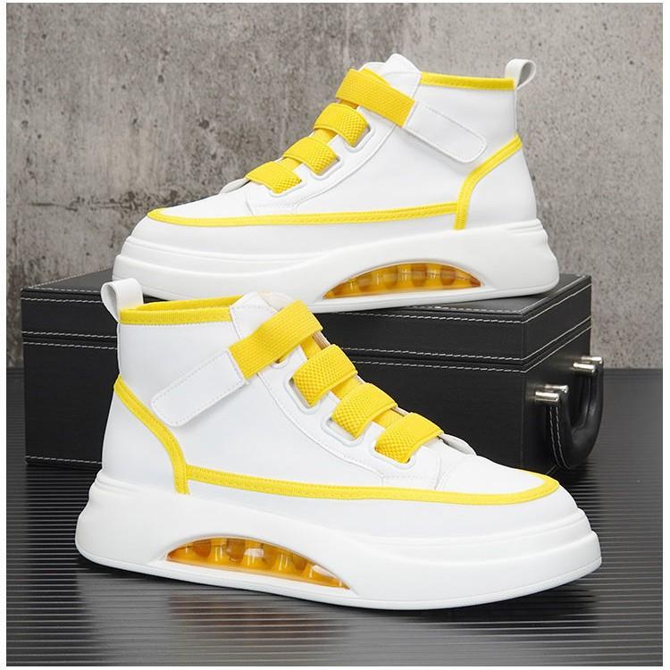 Men's shoes spring and summer new high-top board shoes trendy versatile Velcro platform men's shoes white shoes leather waterproof shoes
