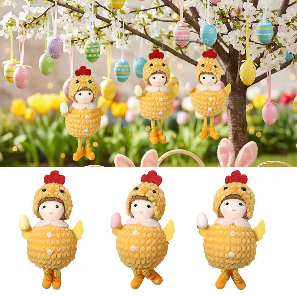 Creative Cartoon Chiken Easter Dolls Hanging Ornaments Yellow Scene Model Hanging with Eggs Easter Chicken Festival Supplies