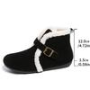 Warm Short Plush Suede Snow Boots Women 2025 Winter Metal Buckle Fluffy Fur Ankle Boots Furry Flat Heel Casual Shoes Plus Size