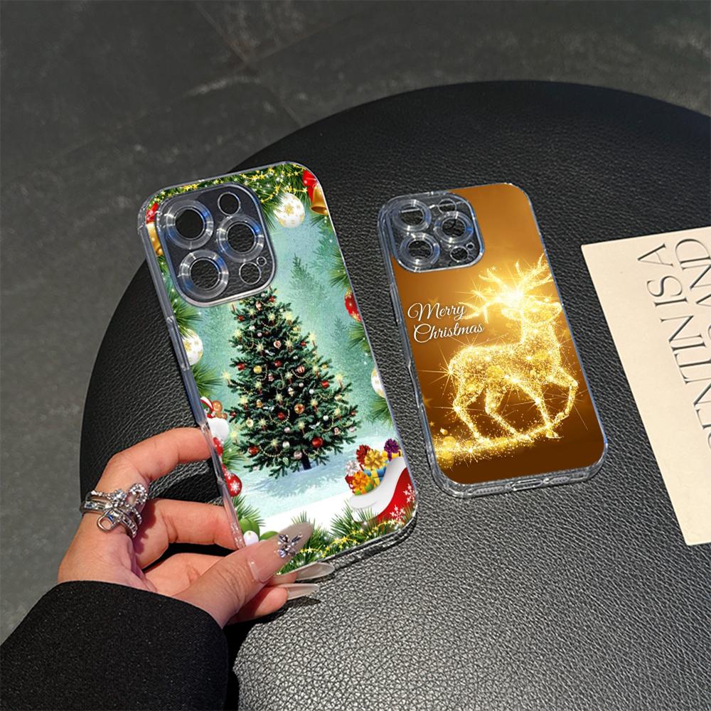 Ae121 Merry Christmas Santa design art Magsafe Transparent Cases для Samsung S23 S24 Ultra S21 FE iPhone16 Pro Max Magnetic Wireless Charge Back Cover