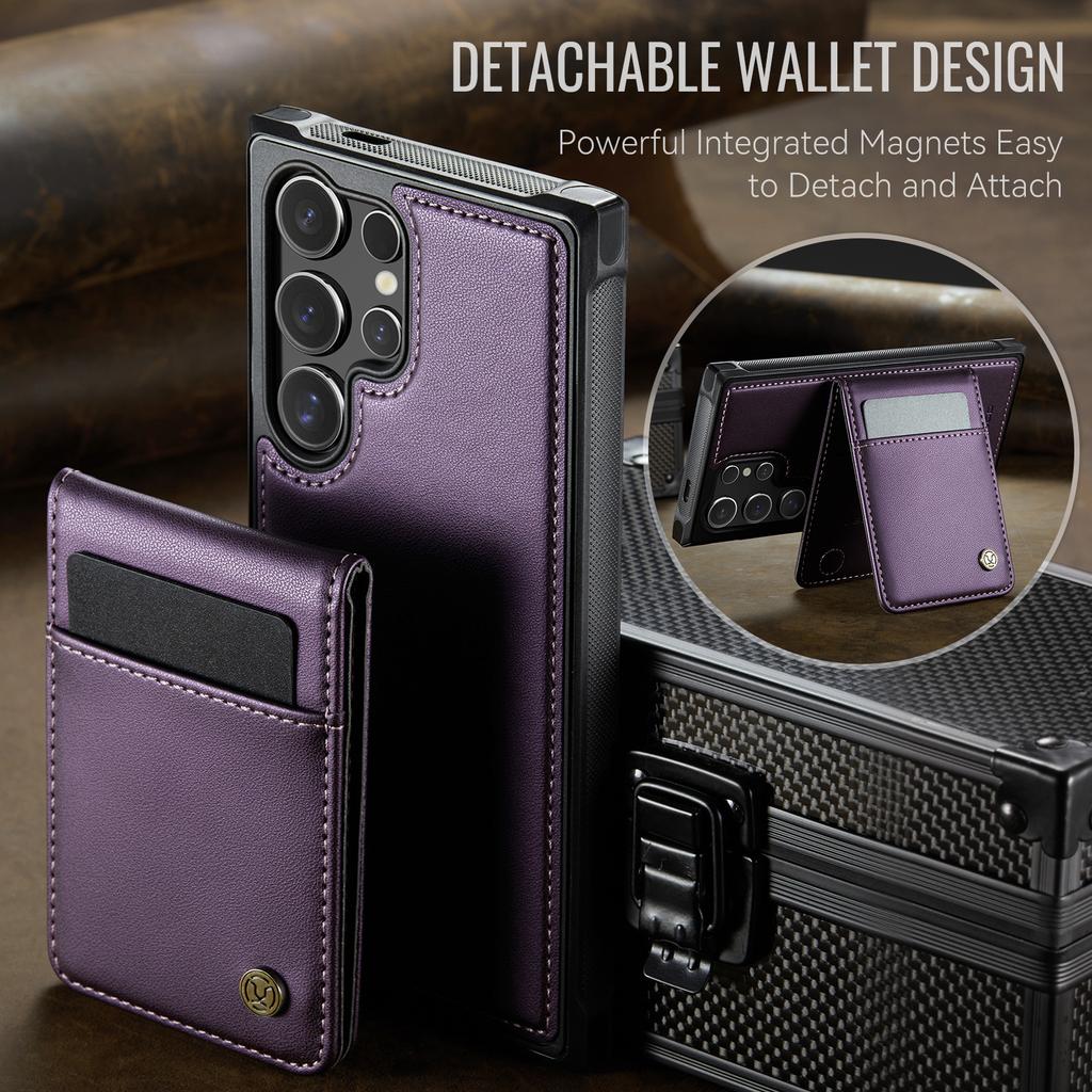 For Samsung Galaxy S26 Ultra Leather Back Cover JEEHOOD J06 Magnetic Phone Case with Card Bag RFID Blocking