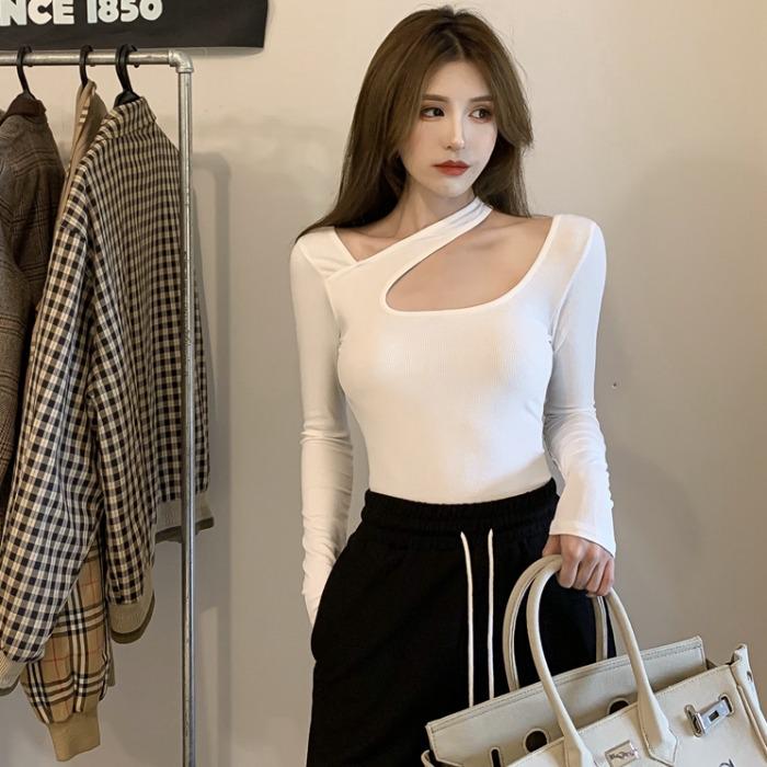 2024 Fall Sexy Slim Fit Halter Neck Long Sleeve T-Shirt for Women