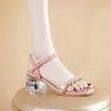 Fashion 2024 New Elegant French Style Transparent Crystal Thick Heel Women's Sandals High Heel Versatile Comfortable Summer Shoes