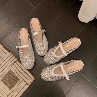 Новый стиль женской обуви с вырезами и стразами, сандалии-полушлепанцы для ленивых людей для ношения на улице