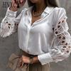 Women's Fashion Casual Solid Color Print Long Sleeve POLO Neck Blouses & Shirts