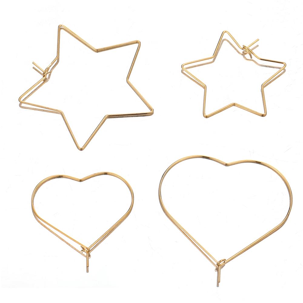 20pcs Stainless Steel Heart Hoops Earrings Circle Wire Star Loop Earrings DIY Jewelry Making Dangle Earring Accessories