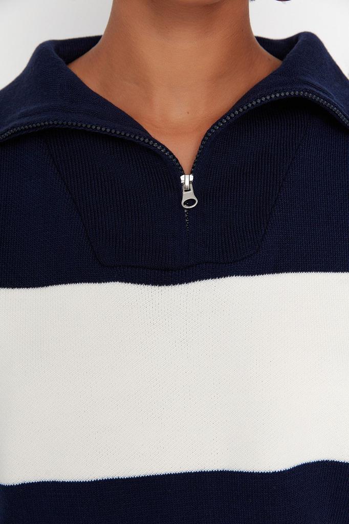 Women's Fashionable Stylish Sweater Stone Wide Fit Basic Zippered Knitwear Sweater