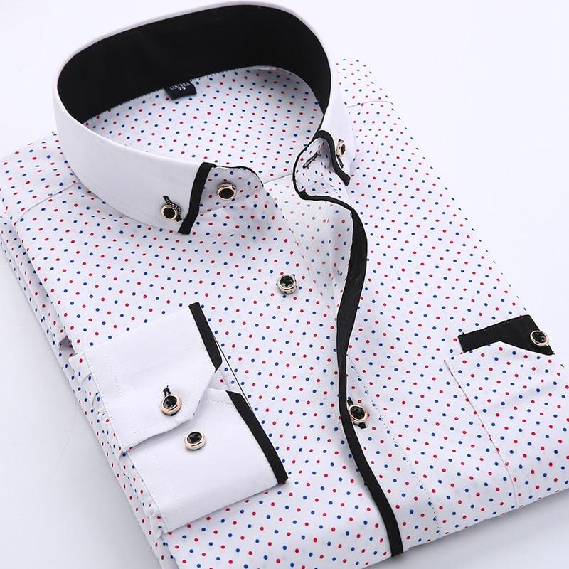 Floral Button Down Men Shirt Male Long Sleeve Shirts Casual Slim Fit Black Man Clothes Dress Shirts