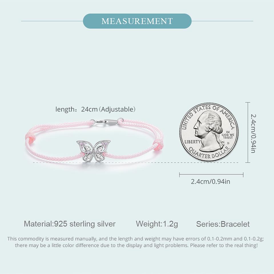WOSTU Стерлингового Серебра 925 пробы, милые розовые браслеты с подвесками в виде бабочки для женщин, полые насекомые, циркон, звено цепи для девочек, украшения на день рождения