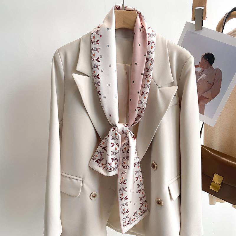 Retro Polka Dots Print Silk Skinny Scarf Women Soft Satin Neckerchief Hairband Lady Headband Bagscarf Female Neck Tie Office