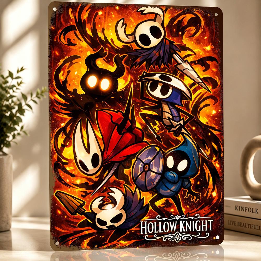Hollow Knight Characters and Logo D Texture Metal Poster Customized Wall Art Tin Sign Gift for Mancave Bedroom Decoration Room