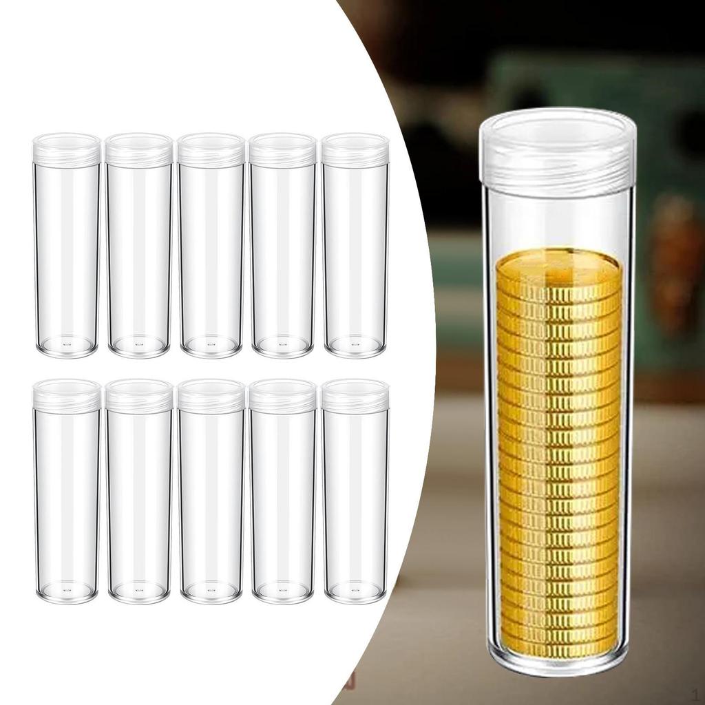 10 шт. тубы для хранения монет, прочная коробка с завинчивающейся крышкой, круглая, органайзер для сбора