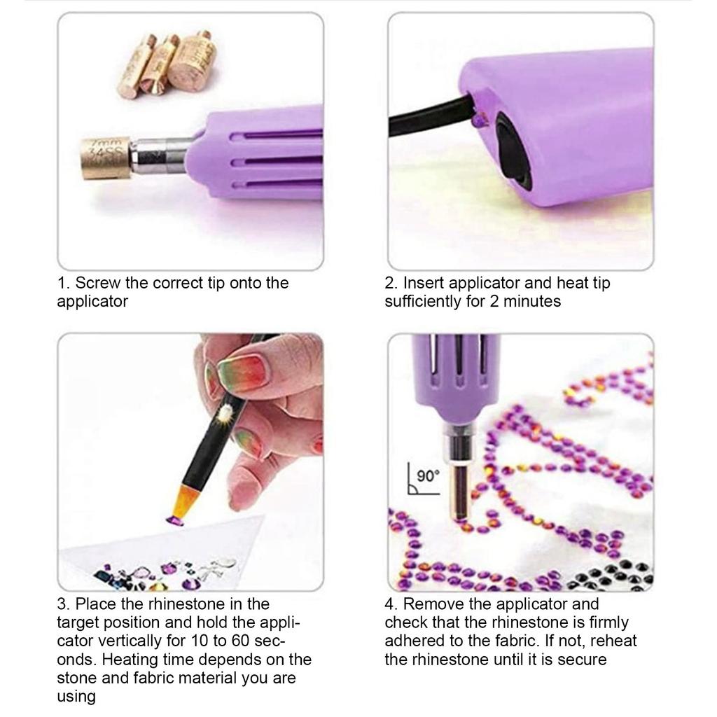 Hot Fix Applicator with 7 Tips Iron Rings Energy Saving Metal Hot Fix NaMachine for Clothes Purple