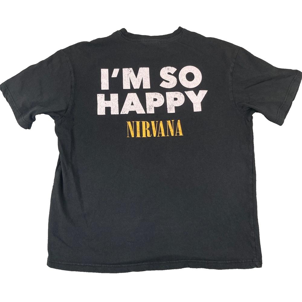 26 Nirvana x H&M Я Так Счастлив Футболка Размер Большой L Футболка Группы Ретро Гранж Курт Кобей 90-е Унисекс Футболка