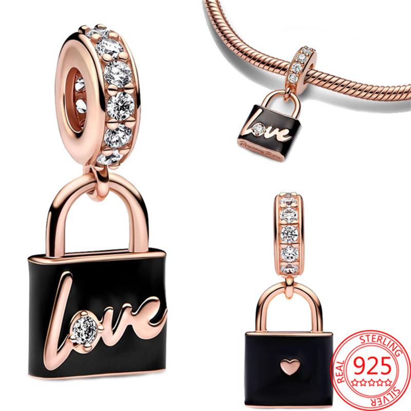 Silver Rose Lock Key Wedding Charms Bead DIY Fit Bracelets Jewelry Unisex Romantic Gift for Women Girls Bridal Party