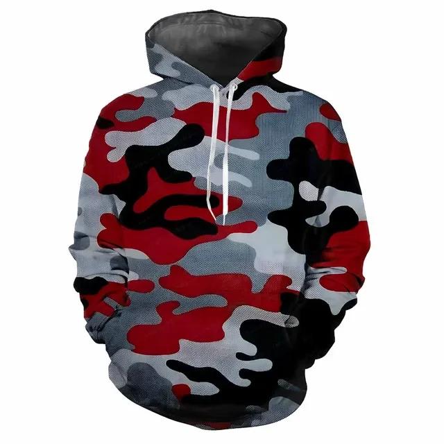 Trendy Men's Hoodie Printed Camouflage Patterns Digital Printing Casual Long Sleeved Hooded Thick Fabric Tops