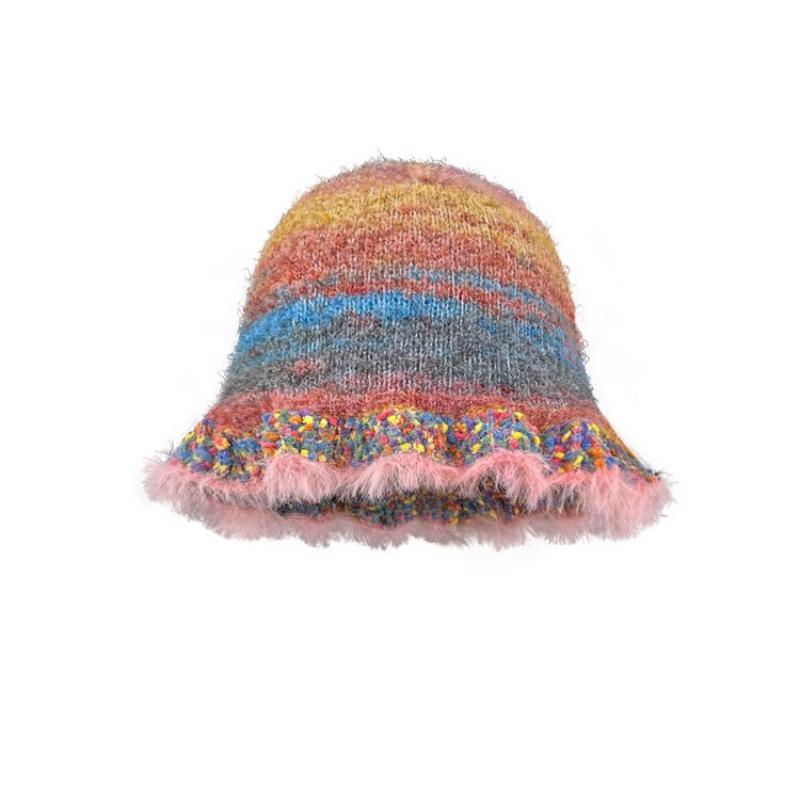 Мэри винтажный цвет полосатая масляная живопись ветер край листа лотоса рыбацкая шляпа дети осень и зима теплая вязаная шапка-ведро модный