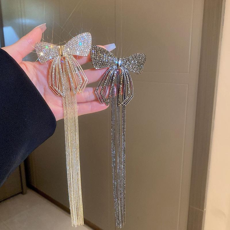 Модные нежные заколки для волос с кисточками и бантом для женщин, блестящие заколки для волос со стразами