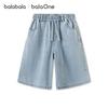 Balabala children's clothing, girls' shorts, children's pants, 2026 summer new item, all cotton denim five quarter straight leg pants, sweet