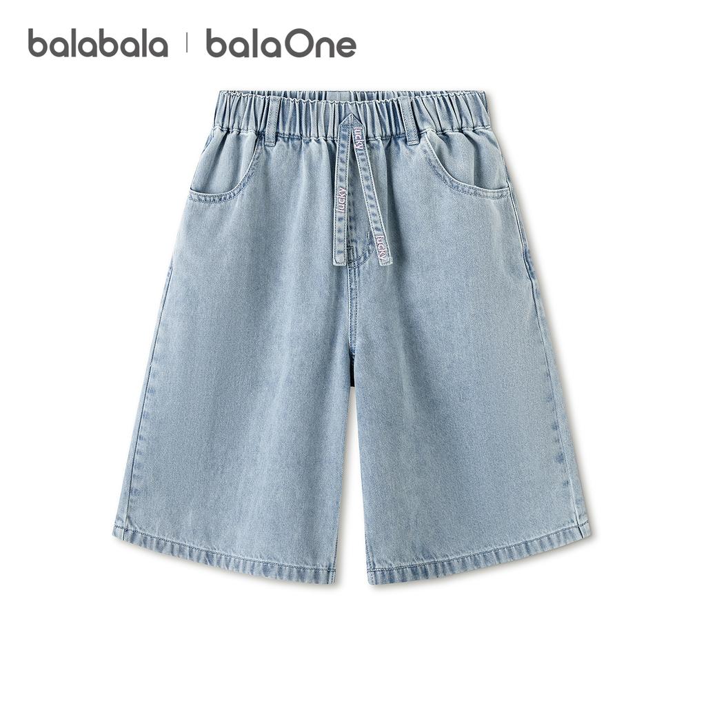 Balabala children's clothing, girls' shorts, children's pants, 2026 summer new item, all cotton denim five quarter straight leg pants, sweet