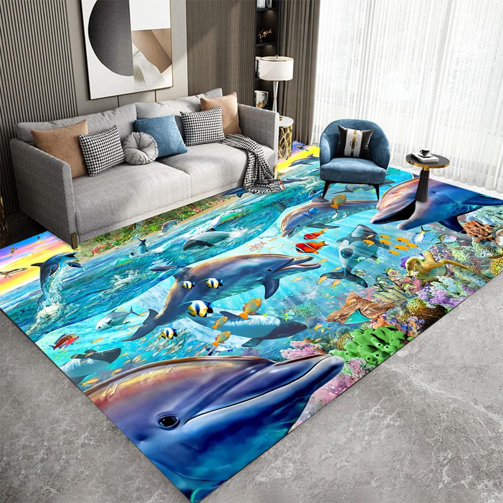 3D Морские животные Подводный мир Красочный ковер Машинная стирка Ковер Идеально подходит для Спальни, Гостиной, Кухонный коврик