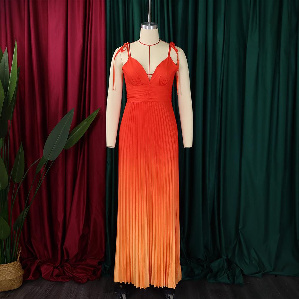 Sexy Backless Gradient Strap Dress Fashionable Long Dress for Summer