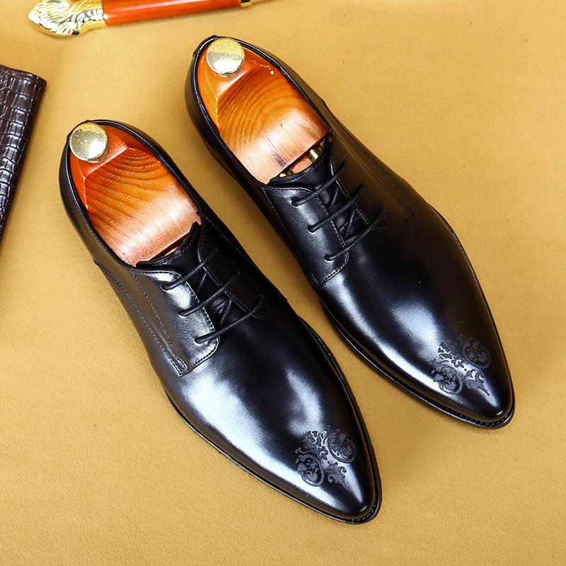 British Style First Layer Cowhide Leather Business Dress Shoes for Men Breathable Casual Work Formal Leather Footwear