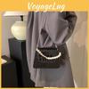 Simulated Fashion Pearl Decoration Crocodile Pattern Women Casual Square Bag