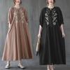 2025 Summer Plus Size Women's Retro Embroidered V-Neck Bell Sleeve Dress