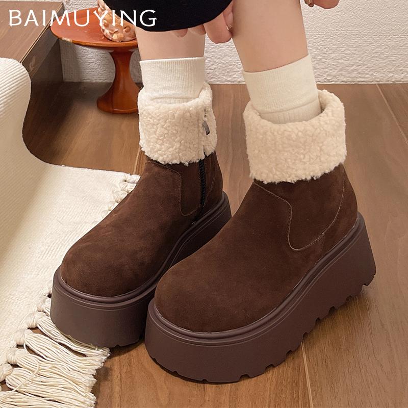 Ботильоны женские на меховой платформе, замшевые туфли на плоской подошве, женские, трендовые, зимние, брендовые, повседневные, для прогулок, удобные, женские, зимние, ботинки