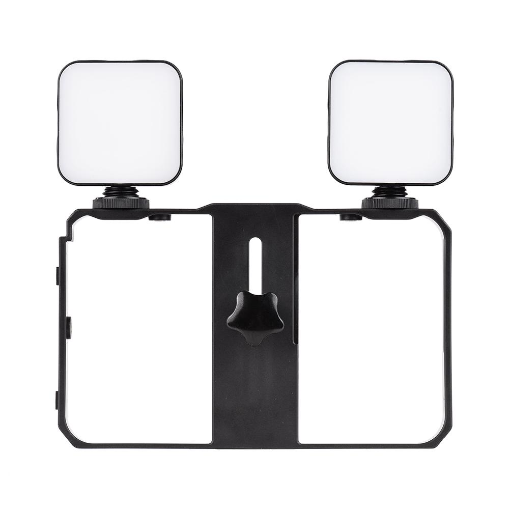 Mini LED Video Light 5W Photography Fill-in Lamp 6500K Dimmable, 2pcs + Handheld Smartphone