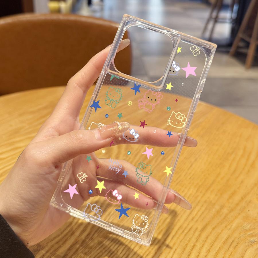 Простой и прозрачный чехол Hello Kitty для iPhone 15 с нарисованными линиями 14 Plus 13 Pro Max 12 11 прямоугольные края 16 promax