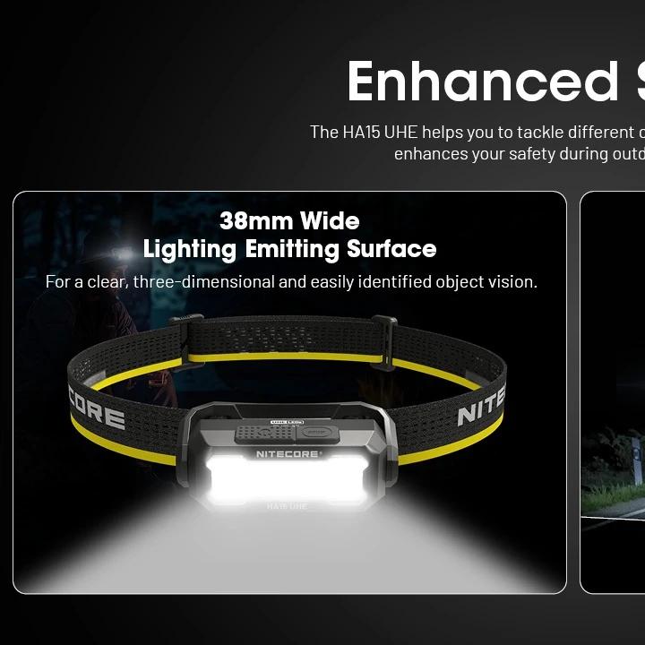 NITECORE HA15 UHE Working Headlamp AAA Battery Camping Headlight EDC Head-mounted Fishing Light Running Lightweight
