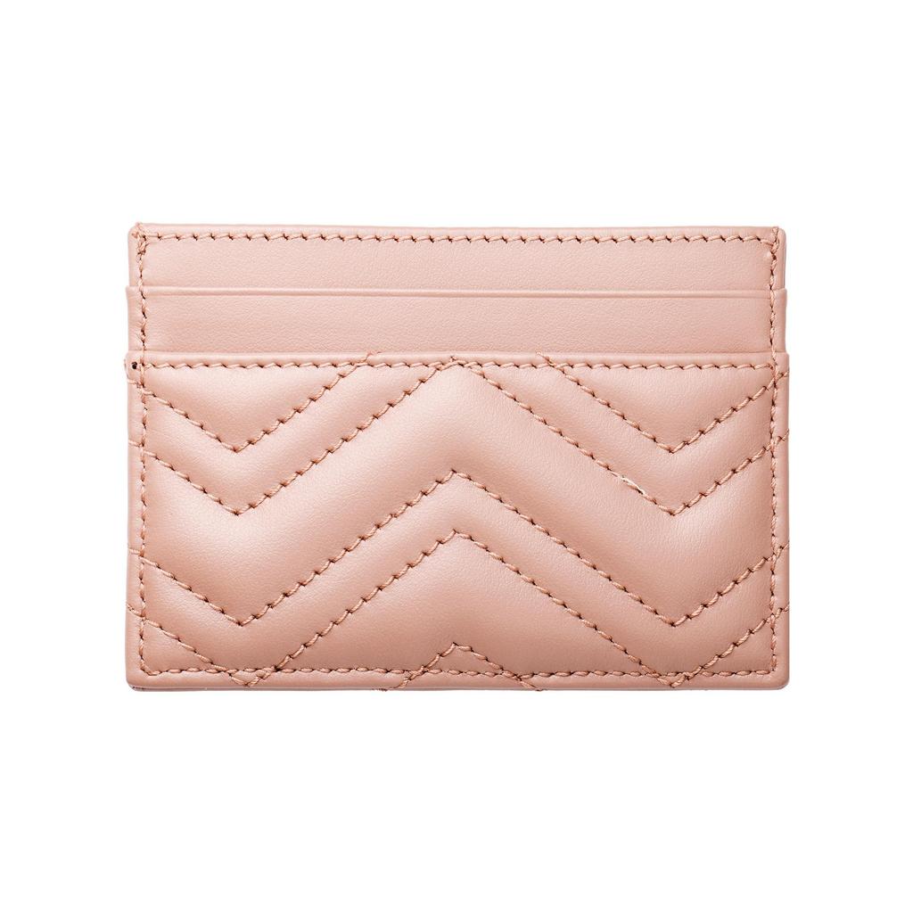 Gucci Держатель для карт GG Marmont с золотым логотипом, стеганая кожа, женский держатель для карт, цвет нюдово-розовый 443127-DTD1T-5729