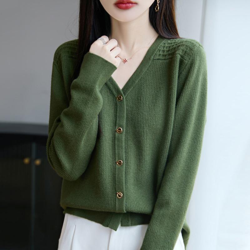 Women S V Neck Solid Color Loose Knit Cardigan Top