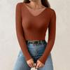 Women's Fashion V-Neck Slim Sweater Long Sleeve Pullover Solid Colour Top