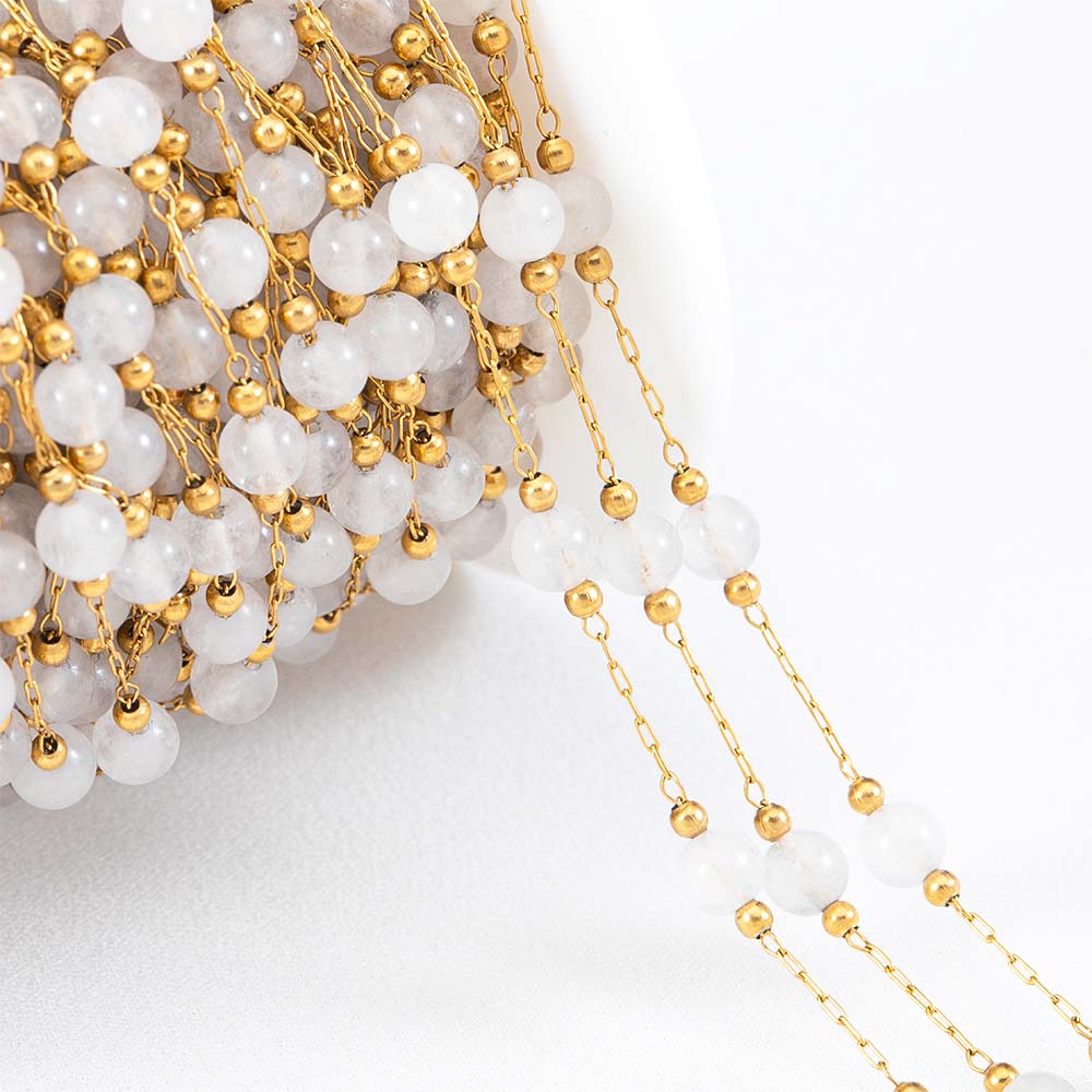 1M Fashion Glass Ball Flat Beads Stainless Steel Beaded Chain Gold Color Chains for DIY Women Necklace Bracelet Jewelry Findings