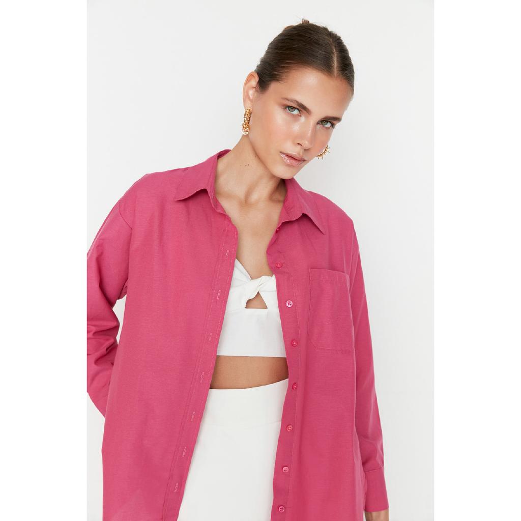 Белая рубашка-бойфренд с одним карманом/широкая хлопковая рубашка Twoaw20go0115